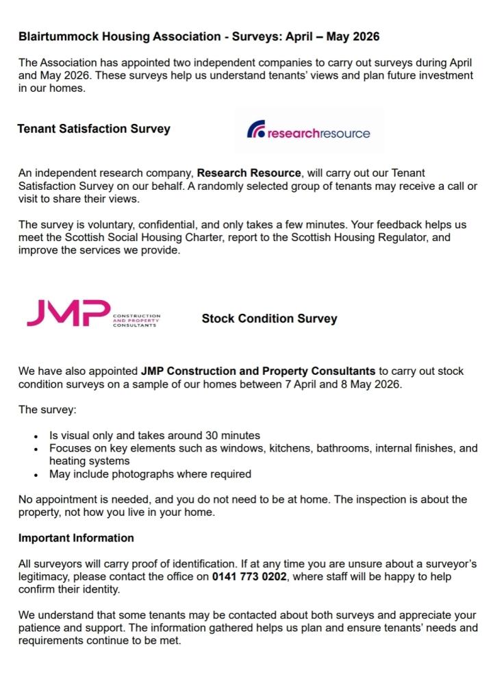Survey Information April &amp; May 2026